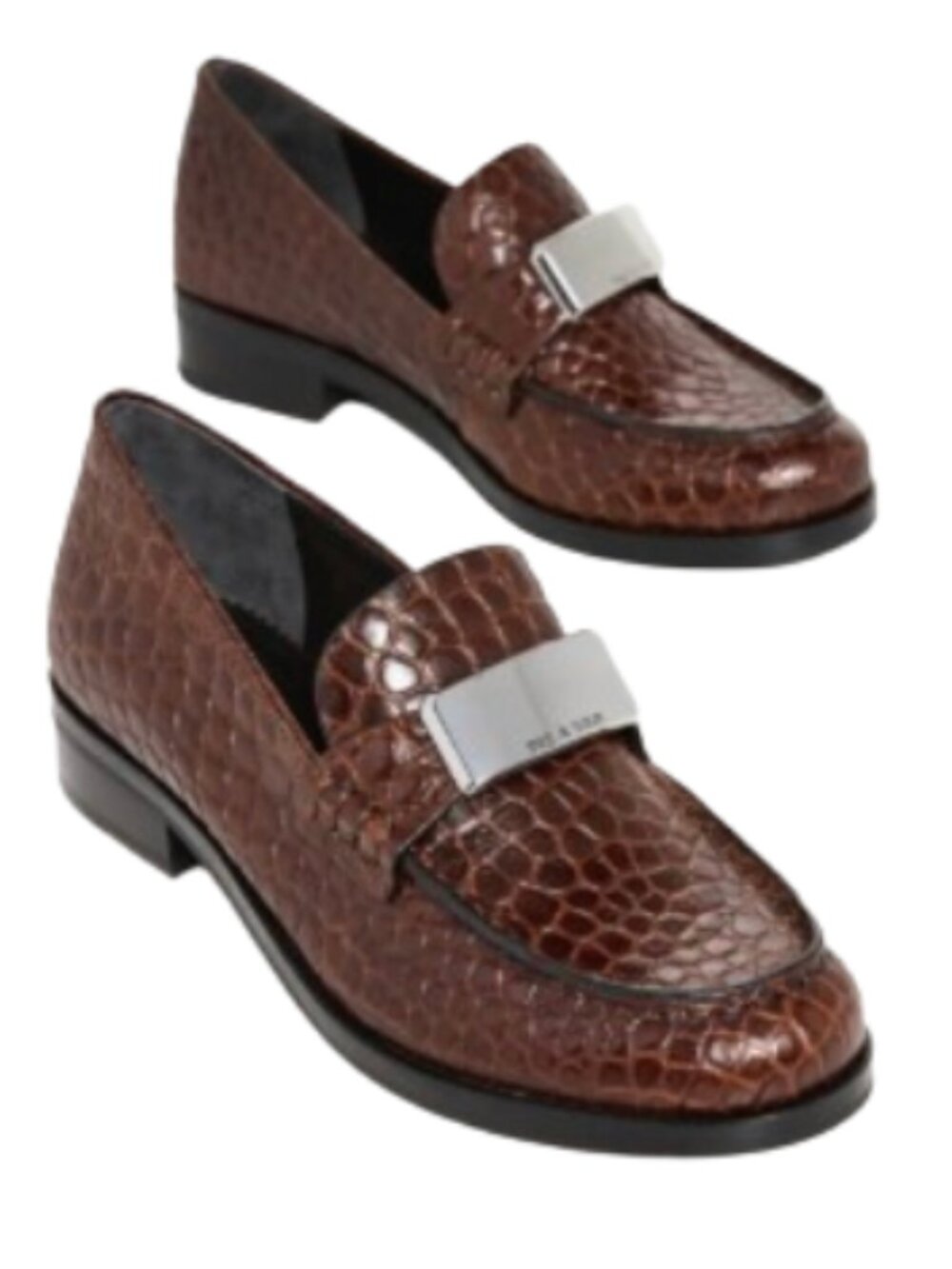 rag & bone Brown Croc-Embossed Leather Loafers – Silver Logo Hardware